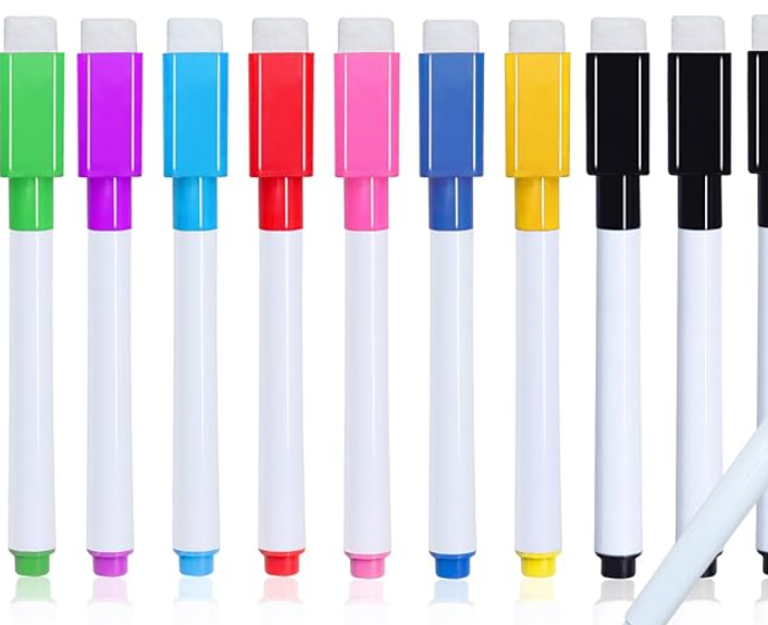 Feutre Tableau Blanc Effacable, 10 Pcs Feutre Ardoise Effacable Stylo Feutre Magnetique Faible Odeur